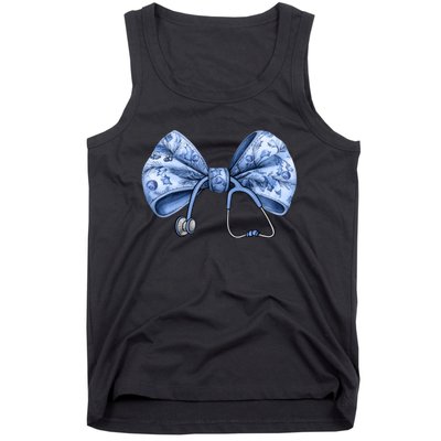 Blue Nurse Coquette Bow Stethoscope Nursing Medical Doctor Tank Top