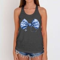 Blue Nurse Coquette Bow Stethoscope Nursing Medical Doctor Women's Knotted Racerback Tank