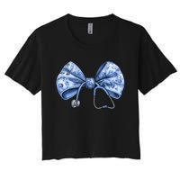 Blue Nurse Coquette Bow Stethoscope Nursing Medical Doctor Women's Crop Top Tee