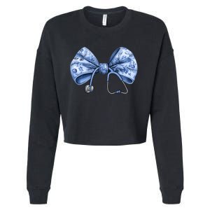 Blue Nurse Coquette Bow Stethoscope Nursing Medical Doctor Cropped Pullover Crew