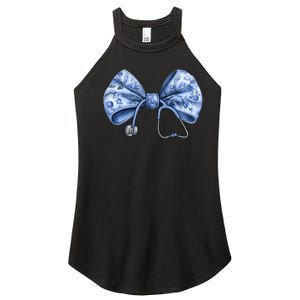 Blue Nurse Coquette Bow Stethoscope Nursing Medical Doctor Women's Perfect Tri Rocker Tank