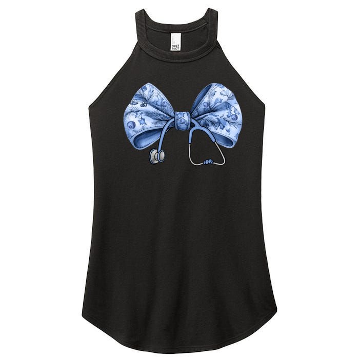 Blue Nurse Coquette Bow Stethoscope Nursing Medical Doctor Women's Perfect Tri Rocker Tank