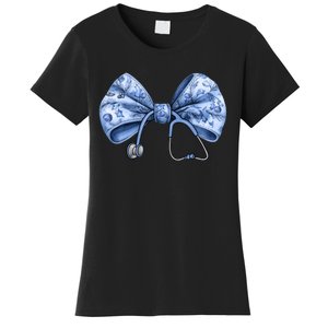 Blue Nurse Coquette Bow Stethoscope Nursing Medical Doctor Women's T-Shirt