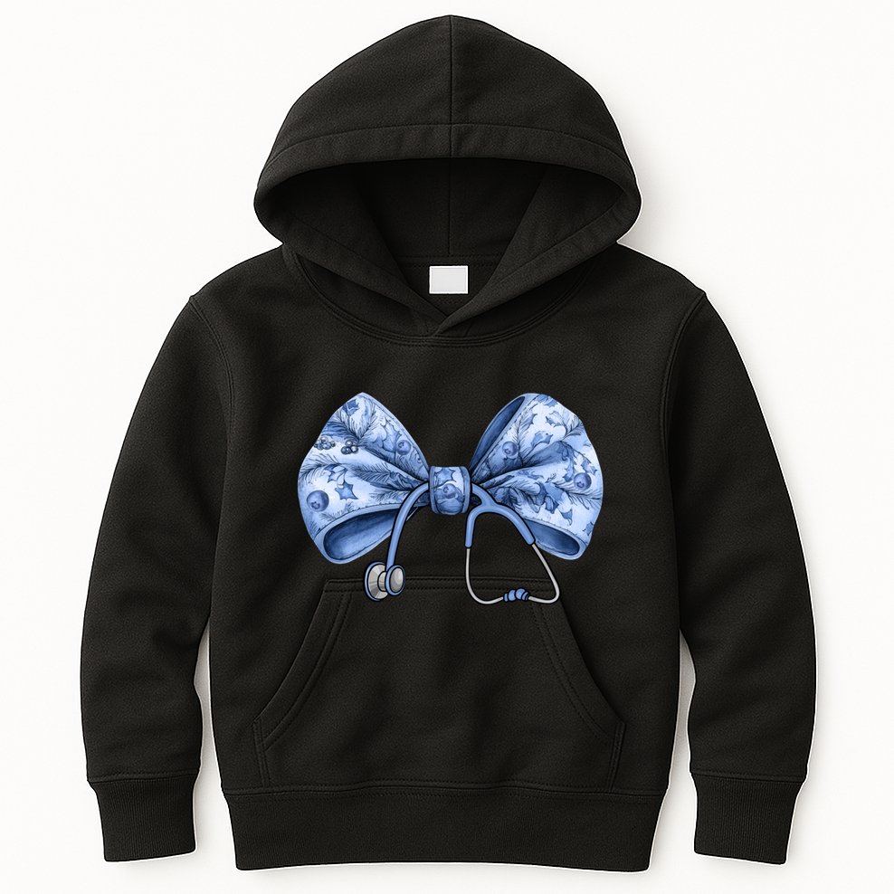 Blue Nurse Coquette Bow Stethoscope Nursing Medical Doctor Kids Hoodie