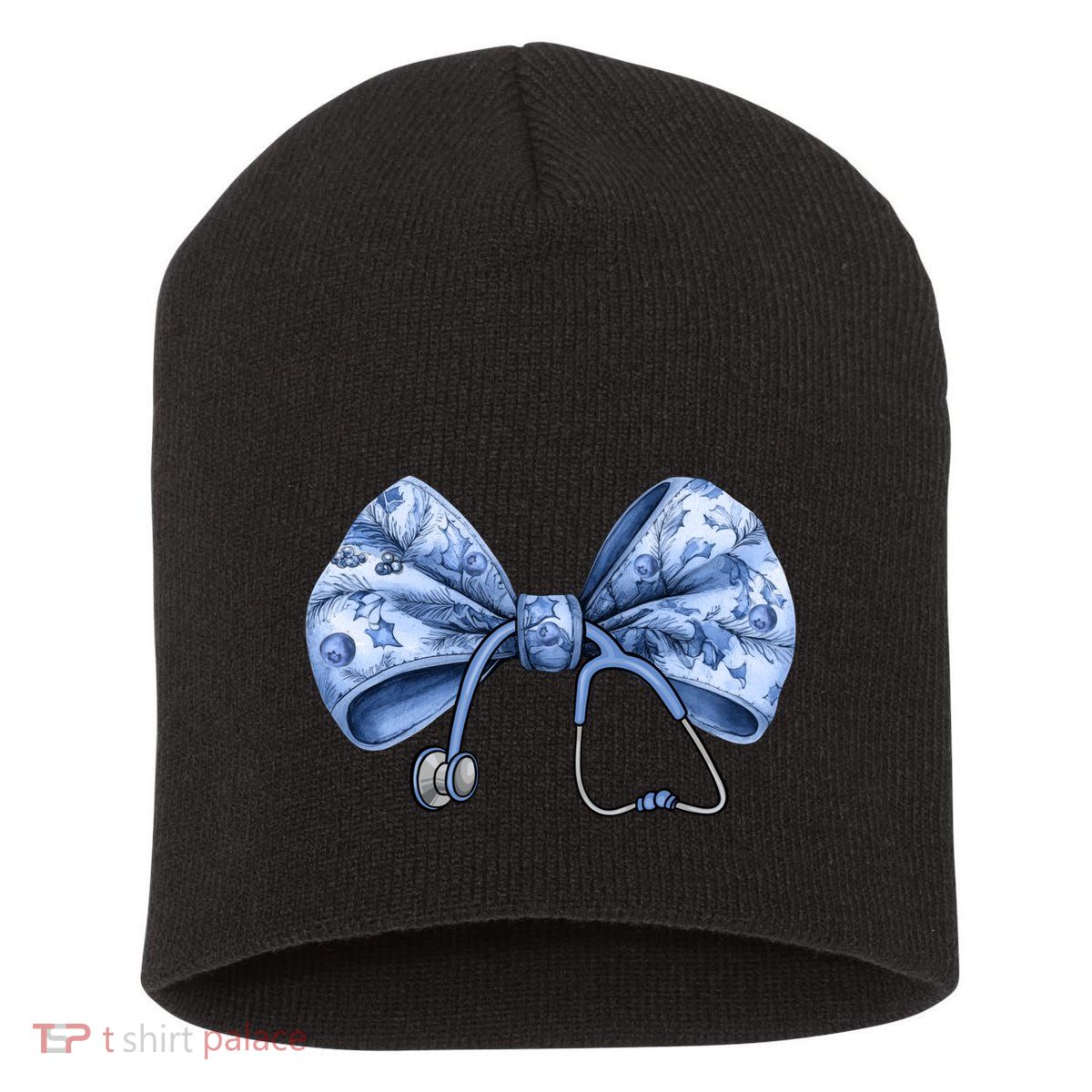 Blue Nurse Coquette Bow Stethoscope Nursing Medical Doctor Short Acrylic Beanie