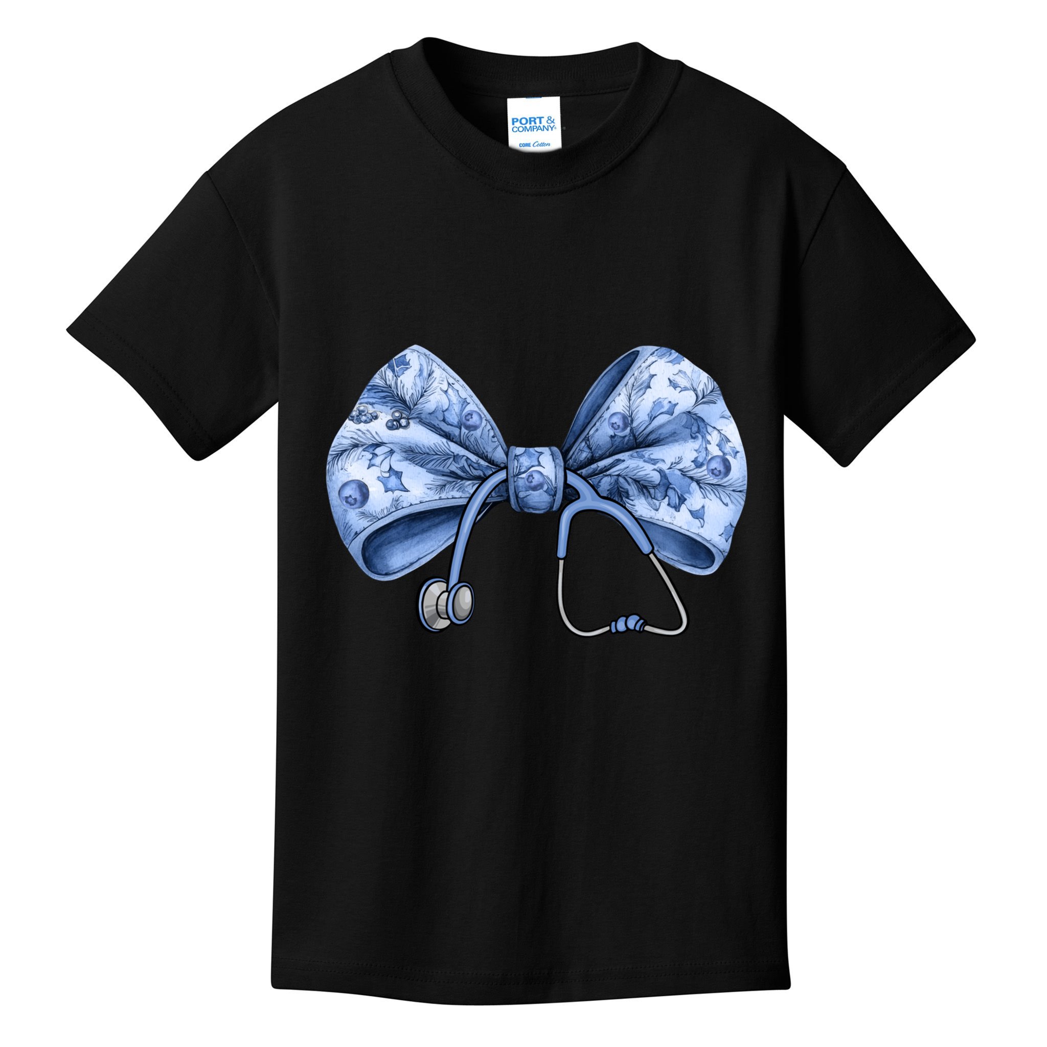 Blue Nurse Coquette Bow Stethoscope Nursing Medical Doctor Kids T-Shirt