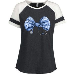 Blue Nurse Coquette Bow Stethoscope Nursing Medical Doctor Enza Ladies Jersey Colorblock Tee