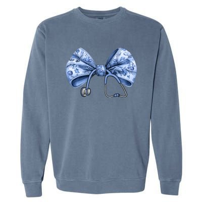 Blue Nurse Coquette Bow Stethoscope Nursing Medical Doctor Garment-Dyed Sweatshirt