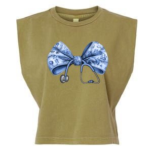 Blue Nurse Coquette Bow Stethoscope Nursing Medical Doctor Garment-Dyed Women's Muscle Tee