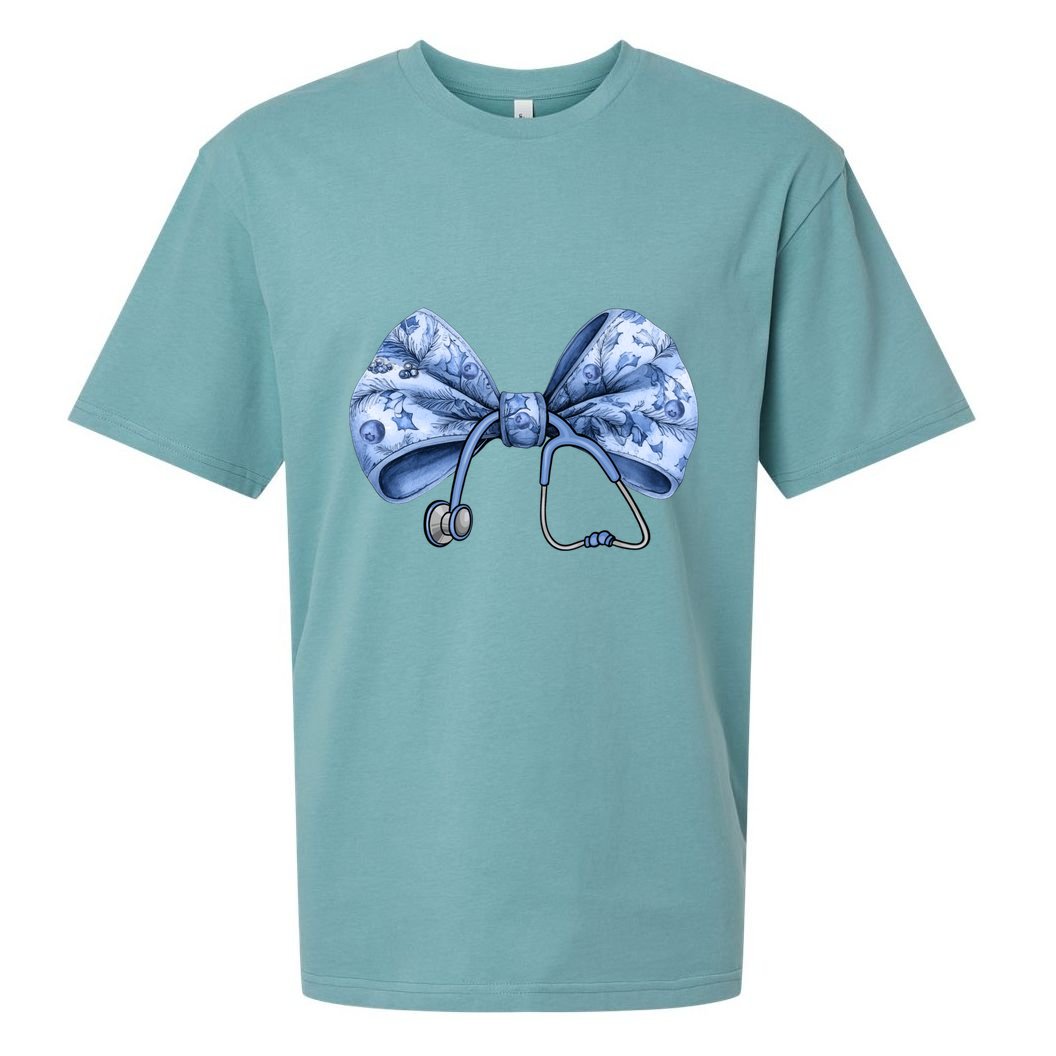 Blue Nurse Coquette Bow Stethoscope Nursing Medical Doctor Sueded Cloud Jersey T-Shirt
