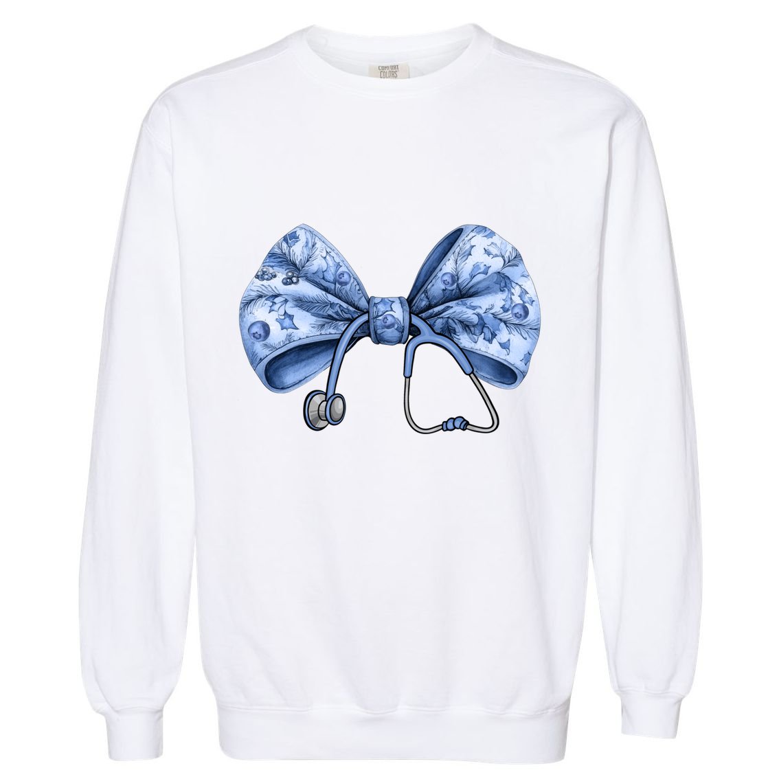 Blue Nurse Coquette Bow Stethoscope Nursing Medical Doctor Garment-Dyed Sweatshirt