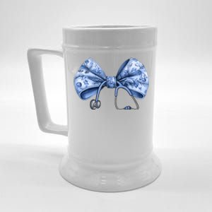 Blue Nurse Coquette Bow Stethoscope Nursing Medical Doctor Beer Stein