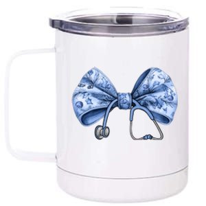 Blue Nurse Coquette Bow Stethoscope Nursing Medical Doctor 12 oz Stainless Steel Tumbler Cup