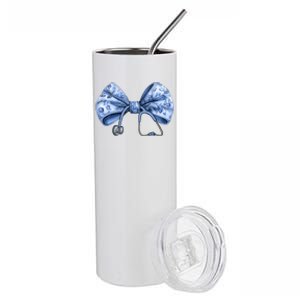 Blue Nurse Coquette Bow Stethoscope Nursing Medical Doctor Stainless Steel Tumbler