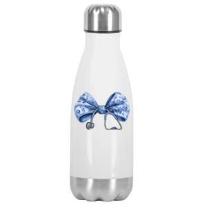 Blue Nurse Coquette Bow Stethoscope Nursing Medical Doctor Stainless Steel Insulated Water Bottle