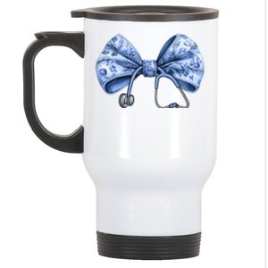 Blue Nurse Coquette Bow Stethoscope Nursing Medical Doctor Stainless Steel Travel Mug