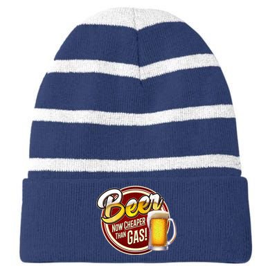 Beer Now Cheaper Than Gas! Striped Beanie with Solid Band