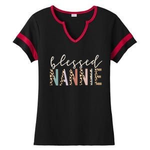 Blessed Nannie Cute Leopard Print Gift Ladies Halftime Notch Neck Tee