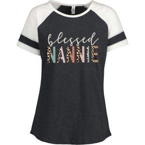 Blessed Nannie Cute Leopard Print Gift Enza Ladies Jersey Colorblock Tee