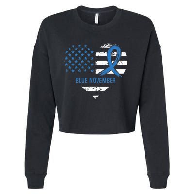 Blue November Diabetes Awareness Cropped Pullover Crew