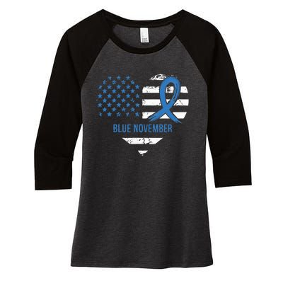 Blue November Diabetes Awareness Women's Tri-Blend 3/4-Sleeve Raglan Shirt