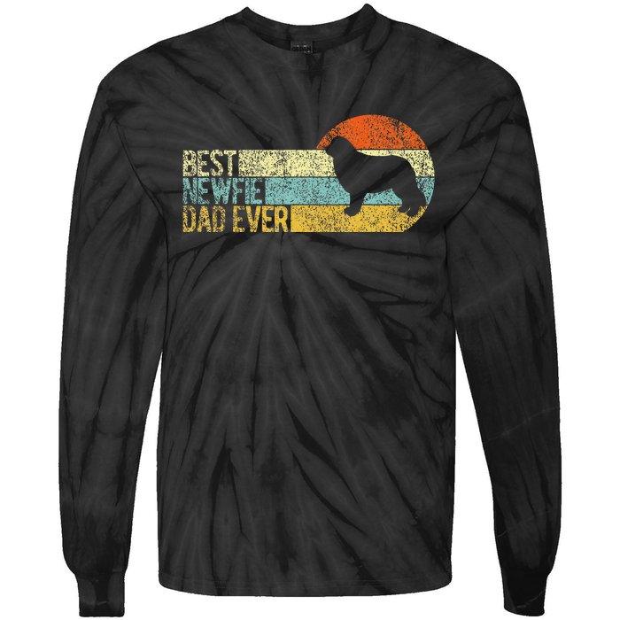 Best Newfie Dad Ever Newfoundland Dog Newfie Owner Retro Tie-Dye Long Sleeve Shirt