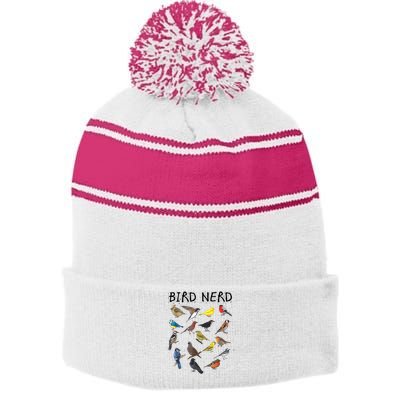 Bird Nerd Different Kinds Of Bird Gift Cute Bird Gift Stripe Pom Pom Beanie