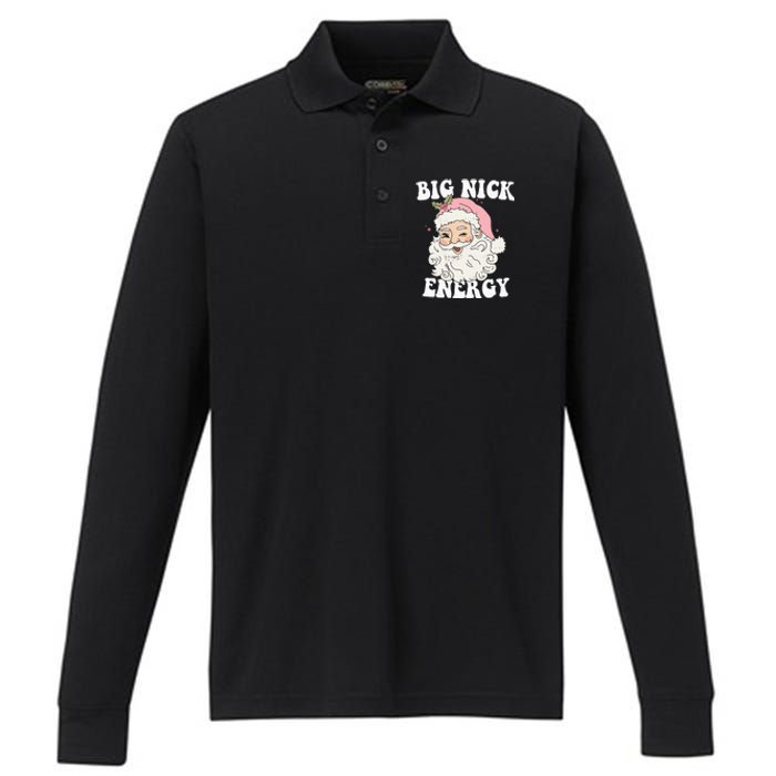 Big Nick Energy Funny Santa Xmas Retro Christmas Performance Long Sleeve Polo