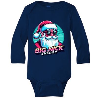 Big Nick Energy Christmas Ugly Xmas Vintage Santa Family Cool Gift Baby Long Sleeve Bodysuit