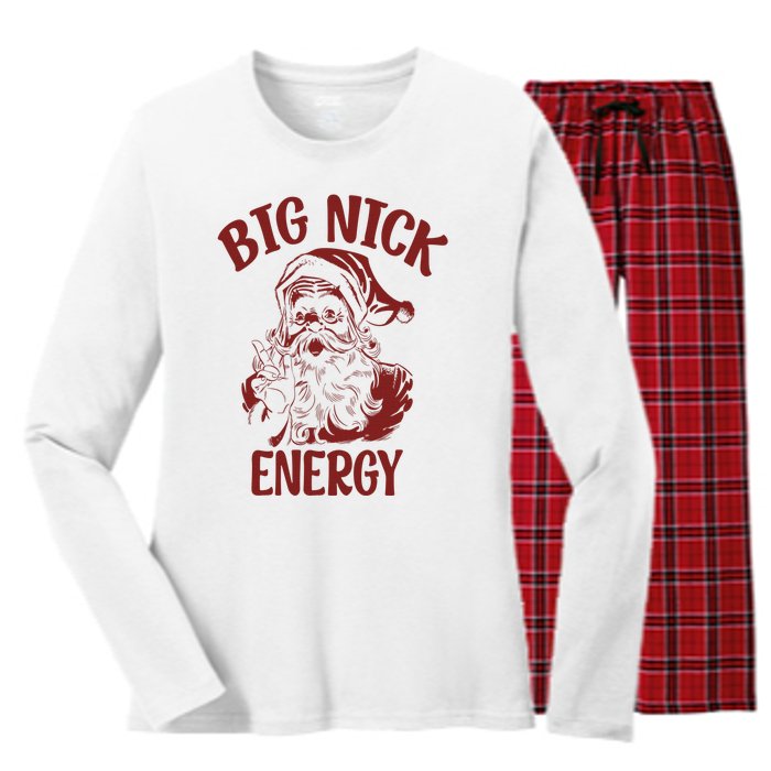 Big Nick Energy Funny Family Christmas Santa Cute Xmas Women's Long Sleeve Flannel Pajama Set 