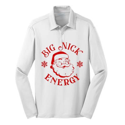 Big Nick Energy Christmas Retro Groovy Funny Vintage Santa Silk Touch Performance Long Sleeve Polo