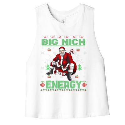 Big Nick Energy Funny Santa For Christmas Women's Racerback Cropped Tank