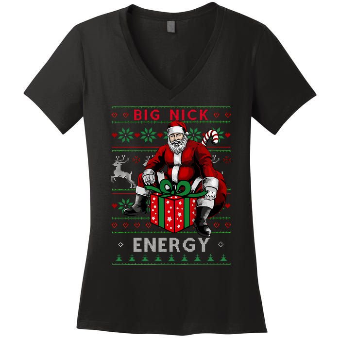 Big Nick Energy Funny Santa Christmas Xmas Ugly Christmas Sweater Women's V-Neck T-Shirt