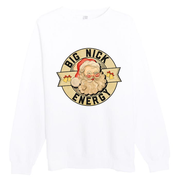 Big Nick Energy, Funny Vintage Santa Claus Wink Christmas Premium Crewneck Sweatshirt