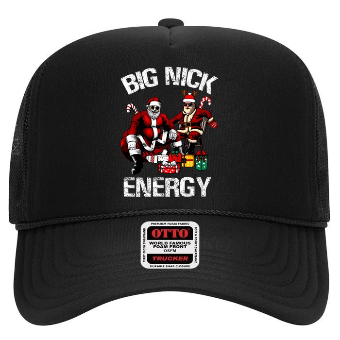 Big Nick Energy Funny Santa Christmas Xmas Ugly Christmas Sweater High Crown Mesh Back Trucker Hat