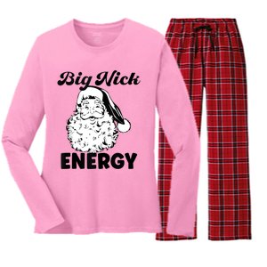 Big Nick Energy Shirt Santa Xmas Funny Christmas Women's Long Sleeve Flannel Pajama Set 