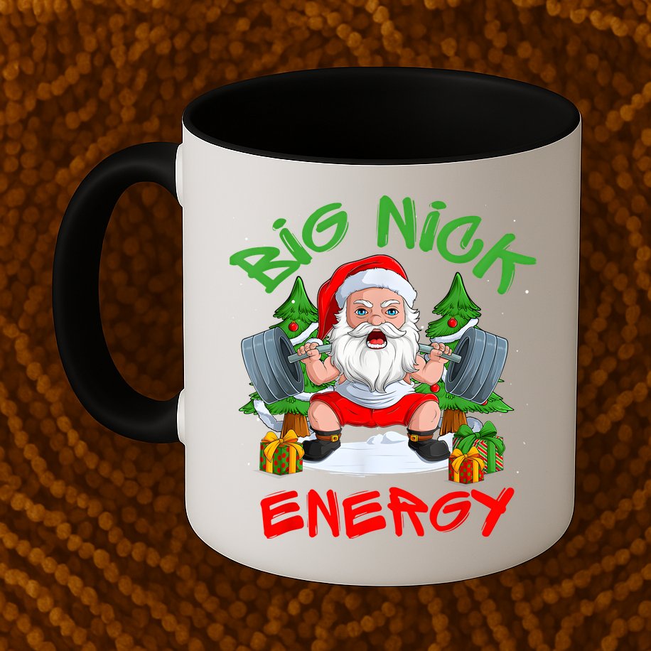 Big Nick Energy Santa Gym Fitness Weight Lifting Christmas Mug