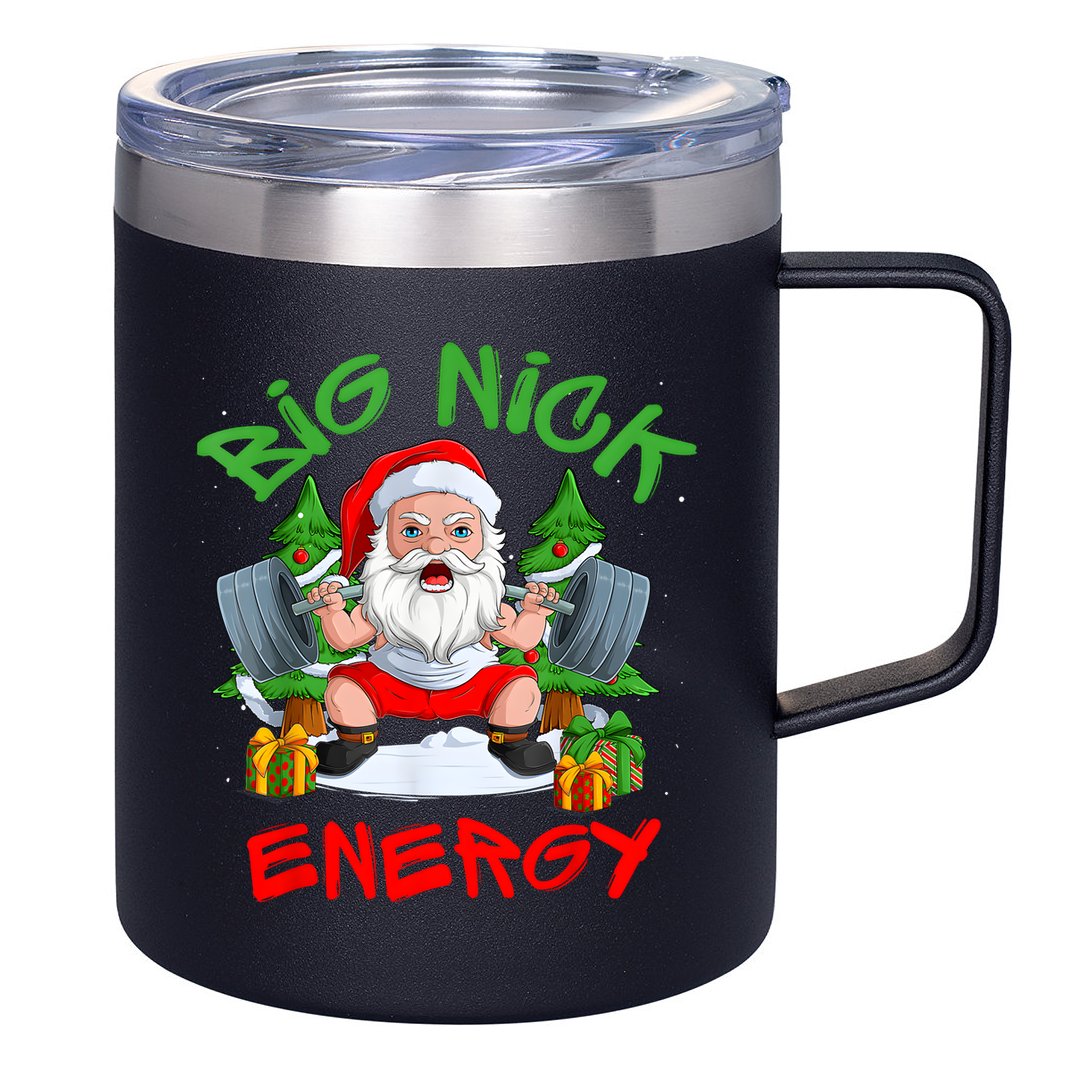 Big Nick Energy Santa Gym Fitness Weight Lifting Christmas 12oz Stainless Steel Coffee Mug