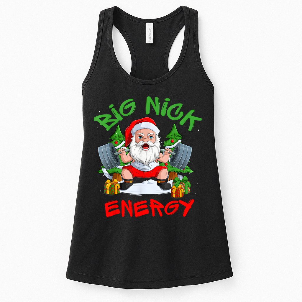 Big Nick Energy Santa Gym Fitness Weight Lifting Christmas Womens Tank Top