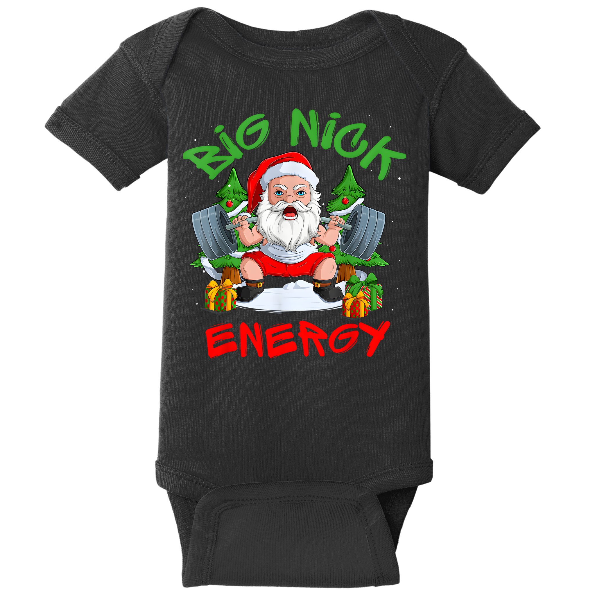 Big Nick Energy Santa Gym Fitness Weight Lifting Christmas Baby Bodysuit