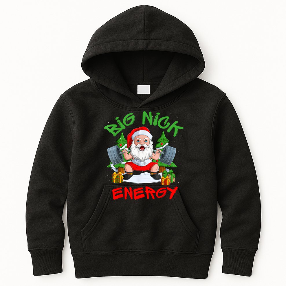 Big Nick Energy Santa Gym Fitness Weight Lifting Christmas Kids Hoodie