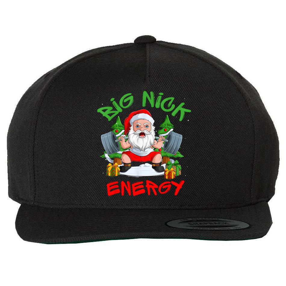 Big Nick Energy Santa Gym Fitness Weight Lifting Christmas Wool Snapback Cap