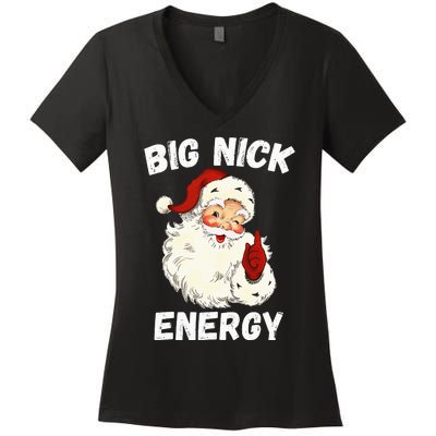 Big Nick Energy Santa Groovy Retro Vintage Women's V-Neck T-Shirt