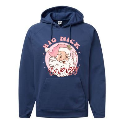 Big Nick Energy Pink Santa Claus Vintage Chirstmas Gift Performance Fleece Hoodie