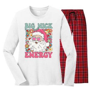 Big Nick Energy Funny Santa Xmas Retro Christmas Women's Long Sleeve Flannel Pajama Set 