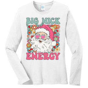 Big Nick Energy Funny Santa Xmas Retro Christmas Ladies Long Sleeve Shirt