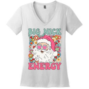 Big Nick Energy Funny Santa Xmas Retro Christmas Women's V-Neck T-Shirt