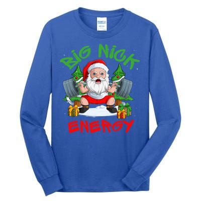 Big Nick Energy Santa Gym Fitness Weight Lifting Christmas Gift Tall Long Sleeve T-Shirt