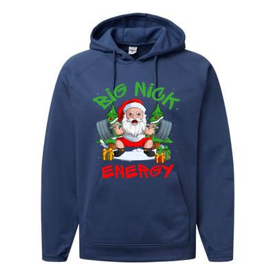 Big Nick Energy Santa Gym Fitness Weight Lifting Christmas Gift Performance Fleece Hoodie