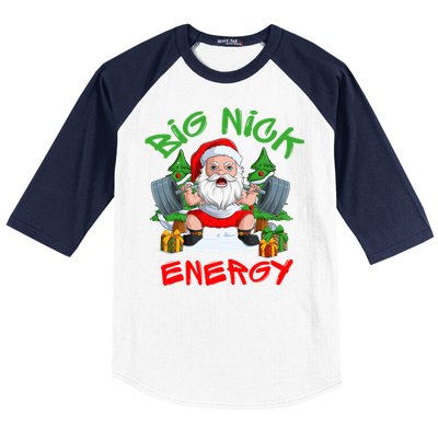 Big Nick Energy Santa Gym Fitness Weight Lifting Christmas Gift Baseball Sleeve Shirt